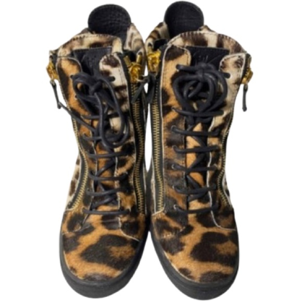 Giuseppe Zanotti Leopard Animal Print Calf Hair Wedge Sneaker Boots Sz 41 - Picture 4 of 10